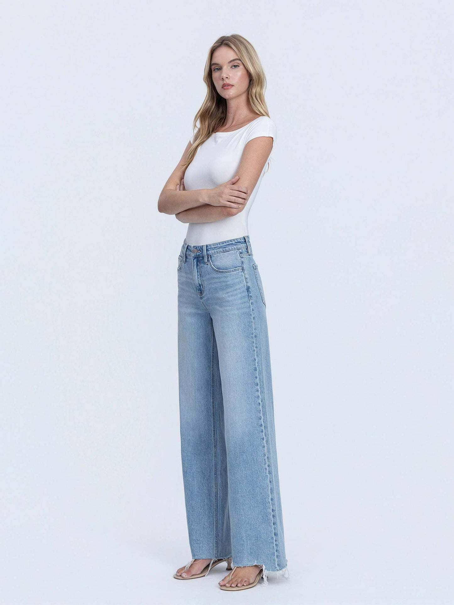 Raw Hem Wide-Leg Denim