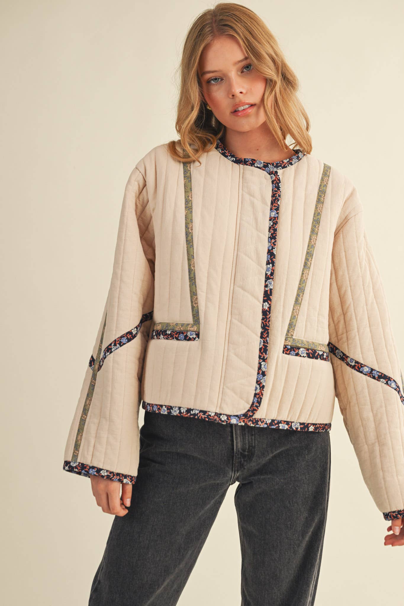 Contrast Trim Quilted Jacket