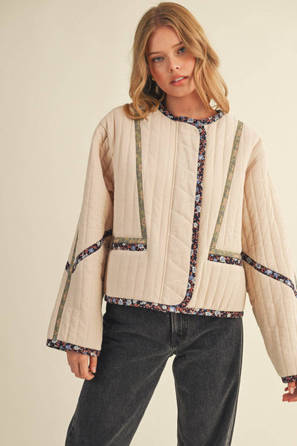 Contrast Trim Quilted Jacket