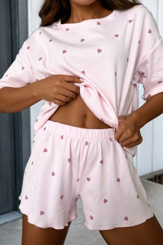 PRE-ORDER Valentine Heart Ribbed Knit Short Lounge Set