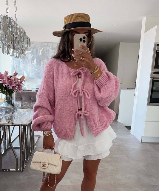PRE-ORDER Pink Bow Tie Soft Sweater