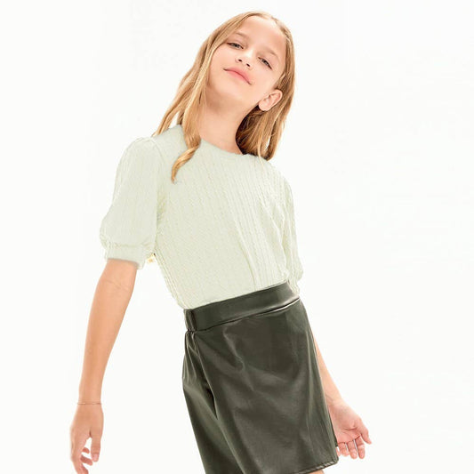 Tween Puff Sleeve Textured Top