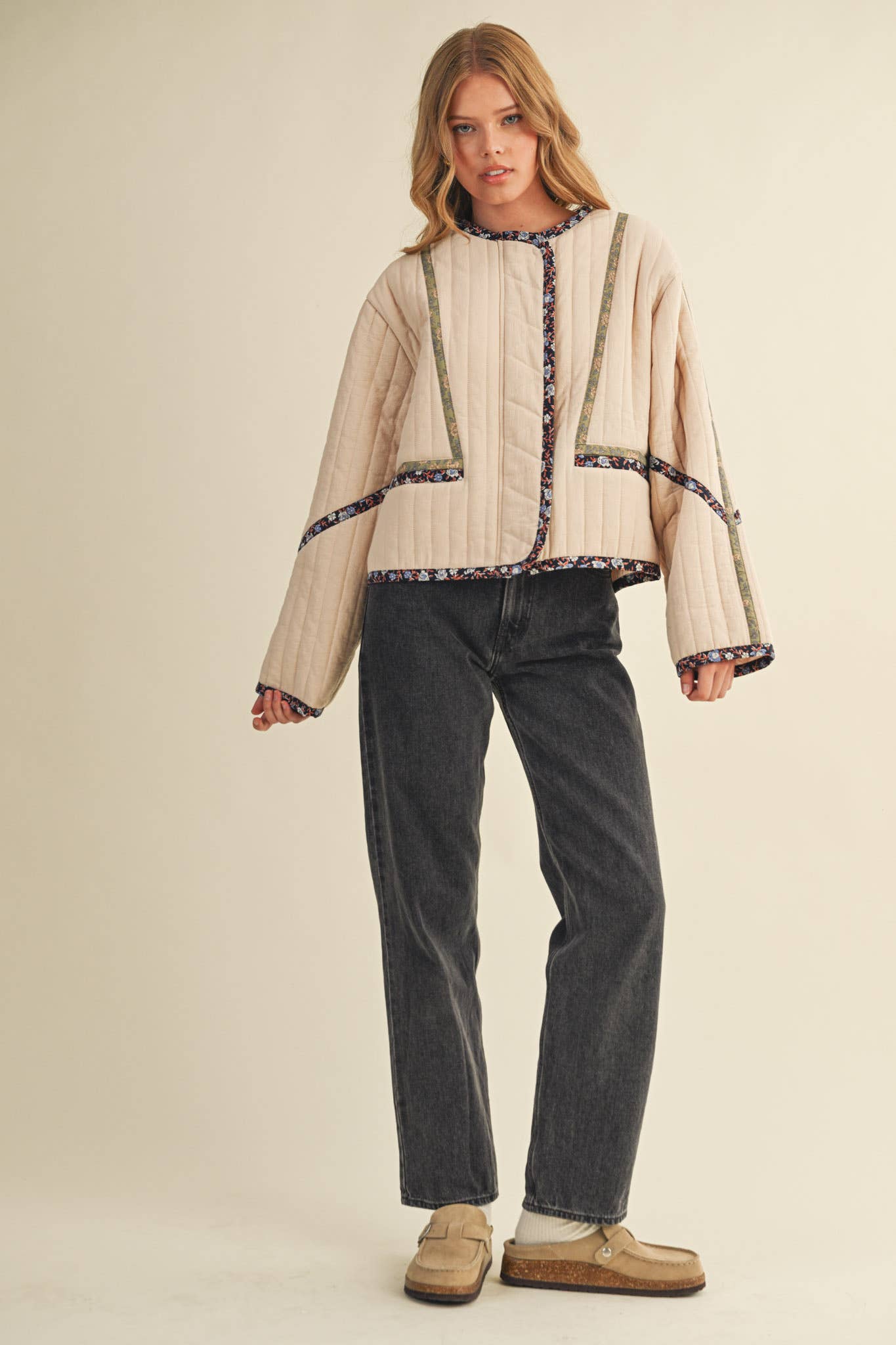 Contrast Trim Quilted Jacket