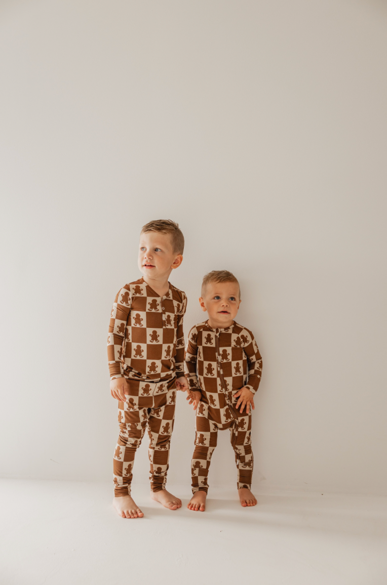 Gingerbread Checkerboard Bamboo Pajamas