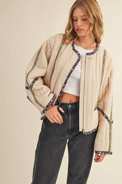 Contrast Trim Quilted Jacket